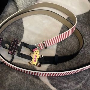 NWT Betsey Johnson 2 for 1 gingerbread black bling belt & red/white stripe